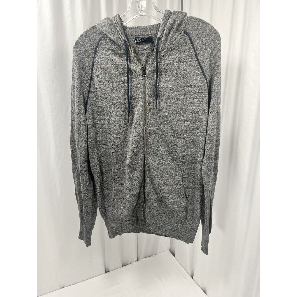 GAP Gray Long Sleeve Full Zip-Up Hoodie Jacket  Mens Size Medium Black Piping